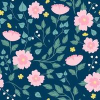 Seamless pattern with flowers and leaves. Vector graphics.