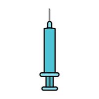 Medical plastic disposable syringe with needle for pricks, simple icon on a white background. Vector illustration