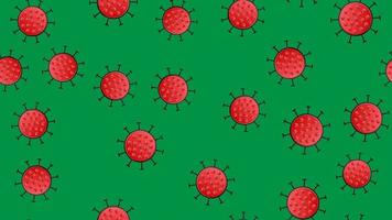 Seamless pattern of red viruses of the bacteria coronavirus disease Covid-19 pandemic dangerous infectious texture on a green background vector