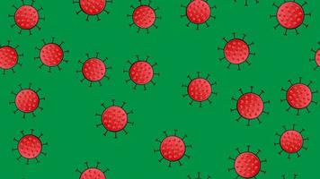 patrón ininterrumpido de virus rojos de la bacteria coronavirus enfermedad covid-19 pandemia peligrosa textura infecciosa sobre un fondo verde vector