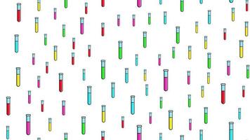 Seamless pattern texture of endless repeating long multi-colored medical chemical glass scientific test tubes of flasks cans on white background. Vector illustration