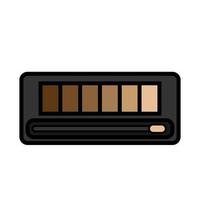 Flat icon is a simple glamorous cosmetics rectangular powder box with a mirror, eye shadows and eyelids applying make-up beauty guidance. Vector illustration