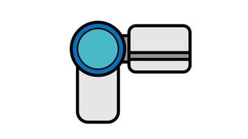 Vector illustration of a linear color flat icon digital video camera with a retractable screen for video filming on a white background. Concept computer digital technologies