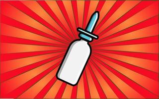 Medical pharmacological white healing drops for the nose, spray, a cold medicine for the care of health on a background of abstract red rays. Vector illustration
