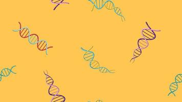 Seamless pattern texture of endless repetitive medical scientific abstract structures of dna gene molecules models on a yellow background. Vector illustration