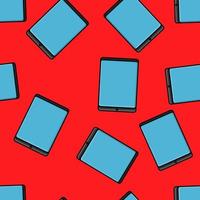 Texture of seamless pattern of modern gadgets of digital mobile tablets new in the flat style of the device isolated on a red background. Vector illustration