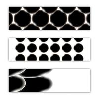 Set of three abstract black posters textures backgrounds from magic stone iron beautiful digital glowing bright energy shining circles balls. Vector illustration