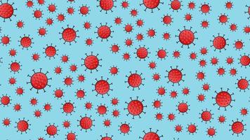 Seamless pattern of red viruses of the coronavirus bacteria virus Coveid-19 pandemic dangerous infectious texture on a blue background vector