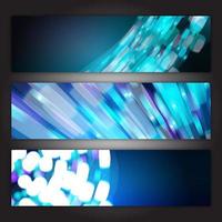 A set of three abstract multicolored backdrops of abstract bright energetic modern digital textures of the future magical fashion blue lines of beautiful curved posters. Vector illustration