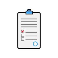 Document with abstract text signed and stamped, a medical form with a questionnaire and a medical history with a clip, a simple icon on a white background. Vector illustration