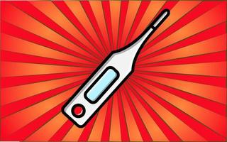 Medical new digital modern thermometer for measuring temperature and taking care of dawns on a background of abstract red rays. Vector illustration