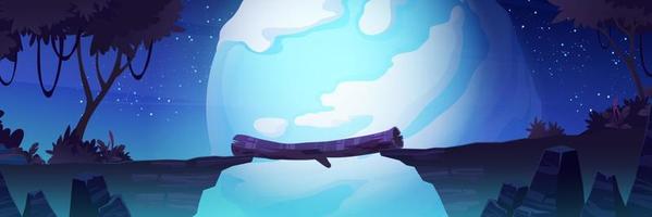 Log bridge, jungle and alien planet in sky vector