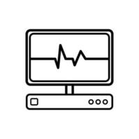 Abstract medical device with a monitor for examination of the heart, ultrasound and cardiogram, a simple black and white icon on a white background. Vector illustration