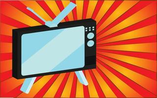 Retro old antique TV from the 70s, 80s, 90s, 2000s against a background of abstract red rays. Vector illustration