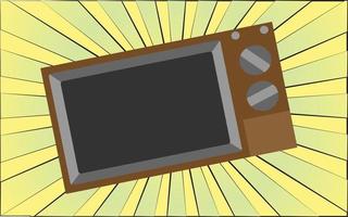 Retro old antique tv from the 70s, 80s, 90s, 2000s against a background of abstract yellow rays. Vector illustration