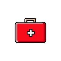 Medical rectangular first-aid kit with medicines, briefcase for first aid, icon on a white background. Vector illustration