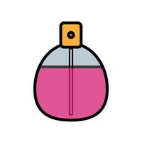 Flat pink purple icon is a simple fashionable glamorous cosmetics, glass bottle with perfume, adicolon, toilet water with a pleasant smell and beauty guidance. Vector illustration