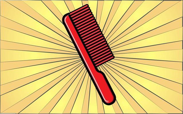 Beauty glamor barber comb for styling hair and beauty on the background of abstract yellow rays. Vector illustration