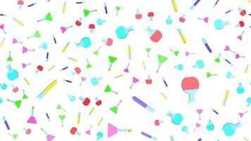 Seamless pattern texture of endless repeating multi-colored medical chemical glass scientific test tubes of flasks of different shapes on white background. Vector illustration