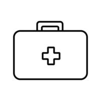 Medical rectangular first-aid kit with medicines, briefcase for first aid, simple black and white icon on a white background. Vector illustration
