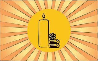 Linear round icon of candles for a spa salon on a background of abstract yellow rays. Vector illustration