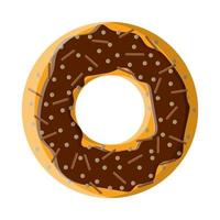 Round sweet tasty nourishing hot fresh donut, pastries, sugar-covered cookies in brown chocolate pastry icing on a white background. Vector illustration