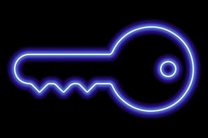 Simple metal key. Blue neon outline on a black background. Illustration vector