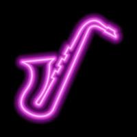 Neon saxophone on a black background. Pink contour. vector