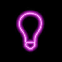 Simple neon pink light bulb outline on black background. Vector illustration