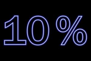 10 percent inscription on a black background. Blue line in neon style. vector