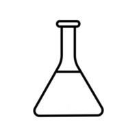 Triangular glass medical chemical flask for experiments, preparation of drugs in the laboratory, simple black and white icon on a white background. Vector illustration