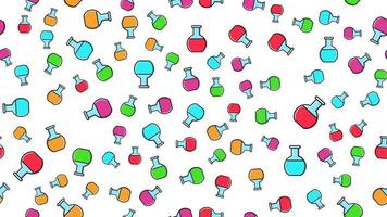 Seamless pattern texture of endless repeating round multi-colored medical chemical glass scientific test tubes of flasks cans on white background. Vector illustration