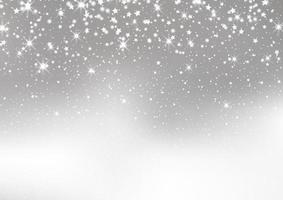 estrellas de navidad plateadas y fondo de nieve vector