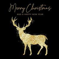 Christmas card with glittery gold deer design vector