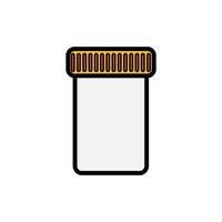 A small medical pharmacy jar with a lid for collecting tests or storing tablets, capsules, pills, a simple icon on a white background. Vector illustration