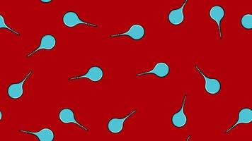 Seamless pattern texture of endless repeating medical rubber blue enema pears for cleaning the intestines on a red background. Vector illustration