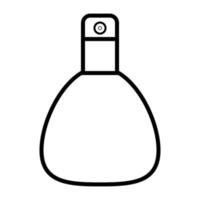 Black and white icon is a simple linear fashionable glamorous cosmetics, glass bottle with perfume, adicolon, toilet water with a pleasant smell and beauty guidance. Vector illustration