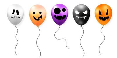 Globos de halloween de renderizado realista de vector 3d con diseño de elementos de expresiones faciales