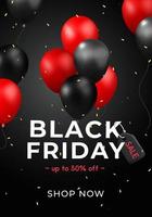 3d vector Black Friday Sale with glossy realistic render balloon Vertical Banner template design