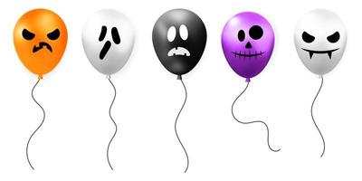 Set of realistic render Halloween balloons with ghost face expressions 3d vector design