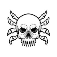 Skull with spider style drawn in engraving style vector