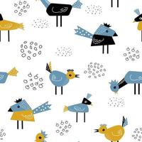 Baby Pattern with abstract geometric birds on white. Vector hand-drawn children's background perfect for  for printing on the fabric, design package and cover.