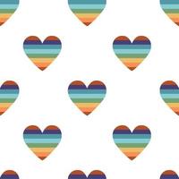 Vector flat hand drawn seamless pattern with heart shped  pride lgbt rainbow flag