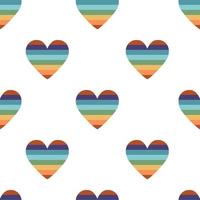 Vector flat hand drawn seamless pattern with heart shped  pride lgbt rainbow flag