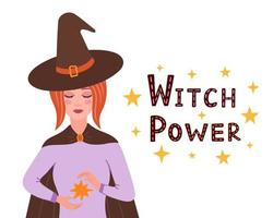 Witch power. Magic woman. Illustration for printing, backgrounds, covers and packaging. Image can be used for greeting cards, posters, stickers and textile. Isolated on white background. vector