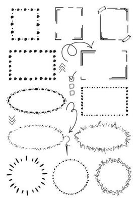Set of black hand-drawn doodle frames for social networking, diaries, scrapbooking. Graphic floral borders for text, photos, templates for posts.
