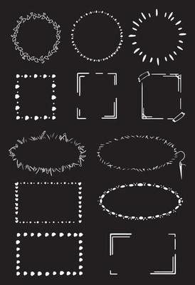 Set of white hand-drawn frames for social networking, diaries, scrapbooking. Graphic doodle floral borders for text, photos, templates for posts.