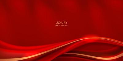 fondo rojo elegante de lujo con cinta textil de tela con decoración de línea dorada para la gran inauguración de la invitación de bienvenida vector