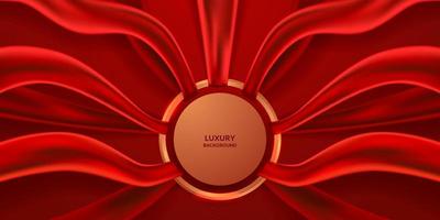 luxury beauty product abstract background with red color fabric textile cloth satin with golden ring round circle decoration vector