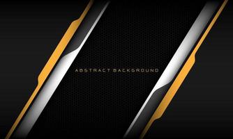 Abstract metallic yellow line black cyber geometric line slash overlap on black hexagon mesh pattern design modern luxury futuristic technology background vector